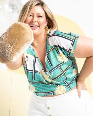 Cropped Floral Verde Transpassada Plus Size