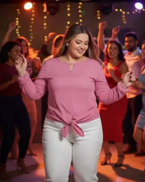 Blusa rosa com amarração na barra plus size