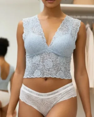 Sutiã Cropped Rendado Azul