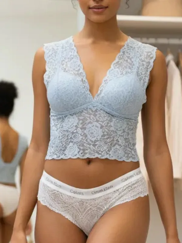 Sutiã Cropped Rendado Azul