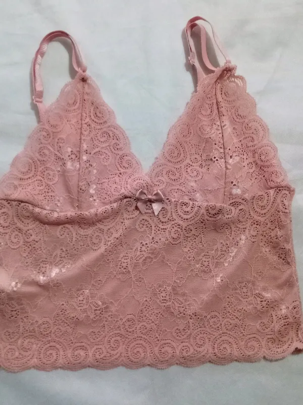 Sutiã Cropped Rendado Rosa