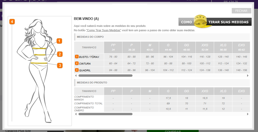 tabela plus size